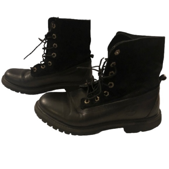 TIMBERLAND Authentics Fold Down Roll Top Black Lug Sole Chunky Combat Boot 7M - Picture 11 of 15